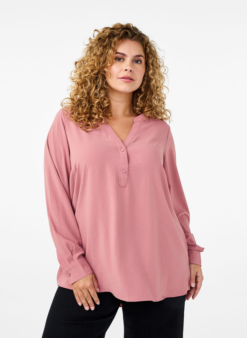 FLASH - Skjortblus med långa ärmar, Rosa, Model image number 0