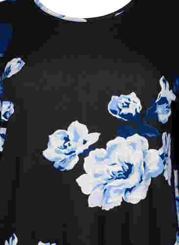 Blomstrete bluse med lange ermer, Black Flower, Packshot image number 2