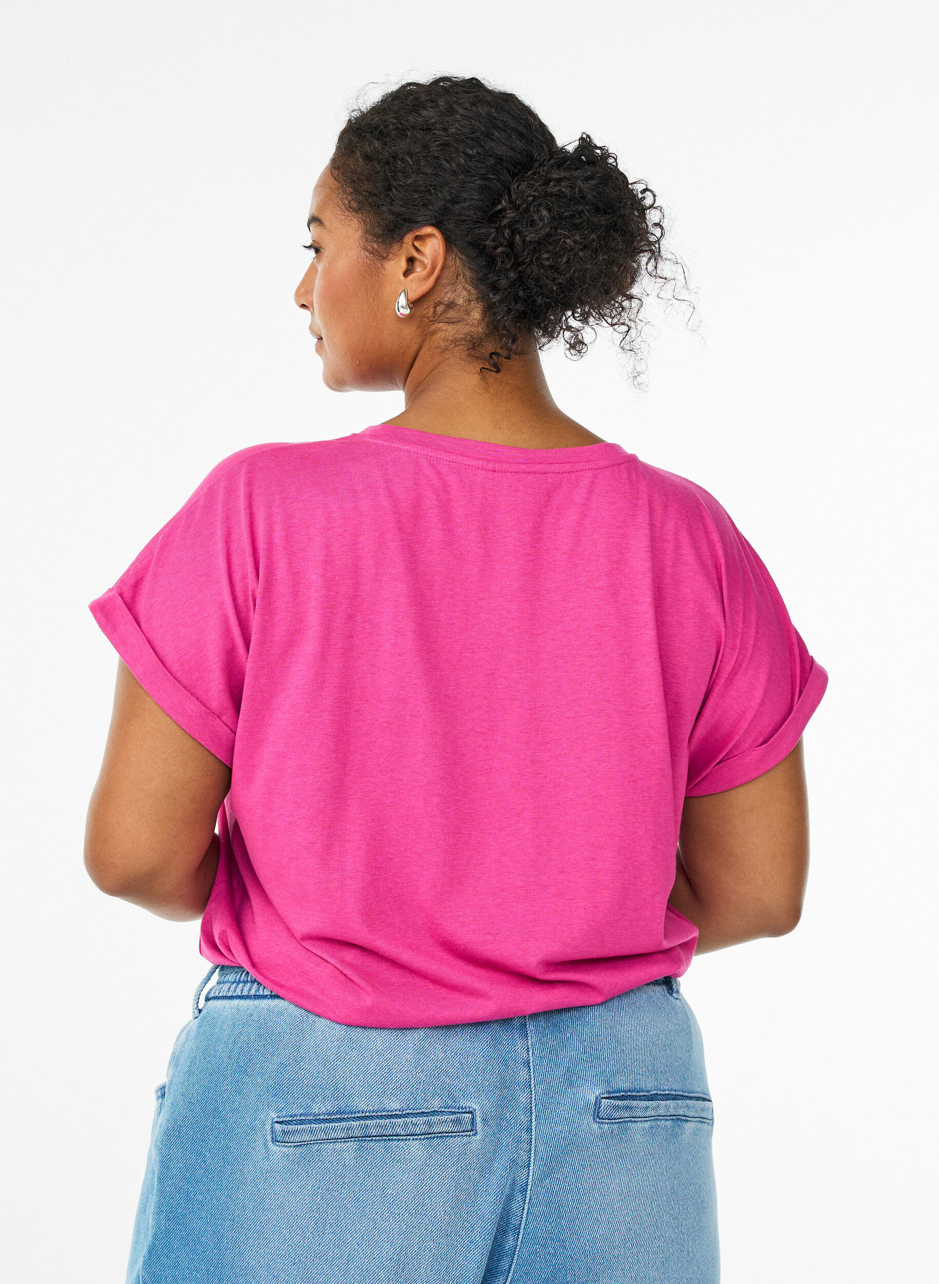 ZizziKort&auml;rmad t-shirt i bomullsblandning, Rosa, Model image number 2
