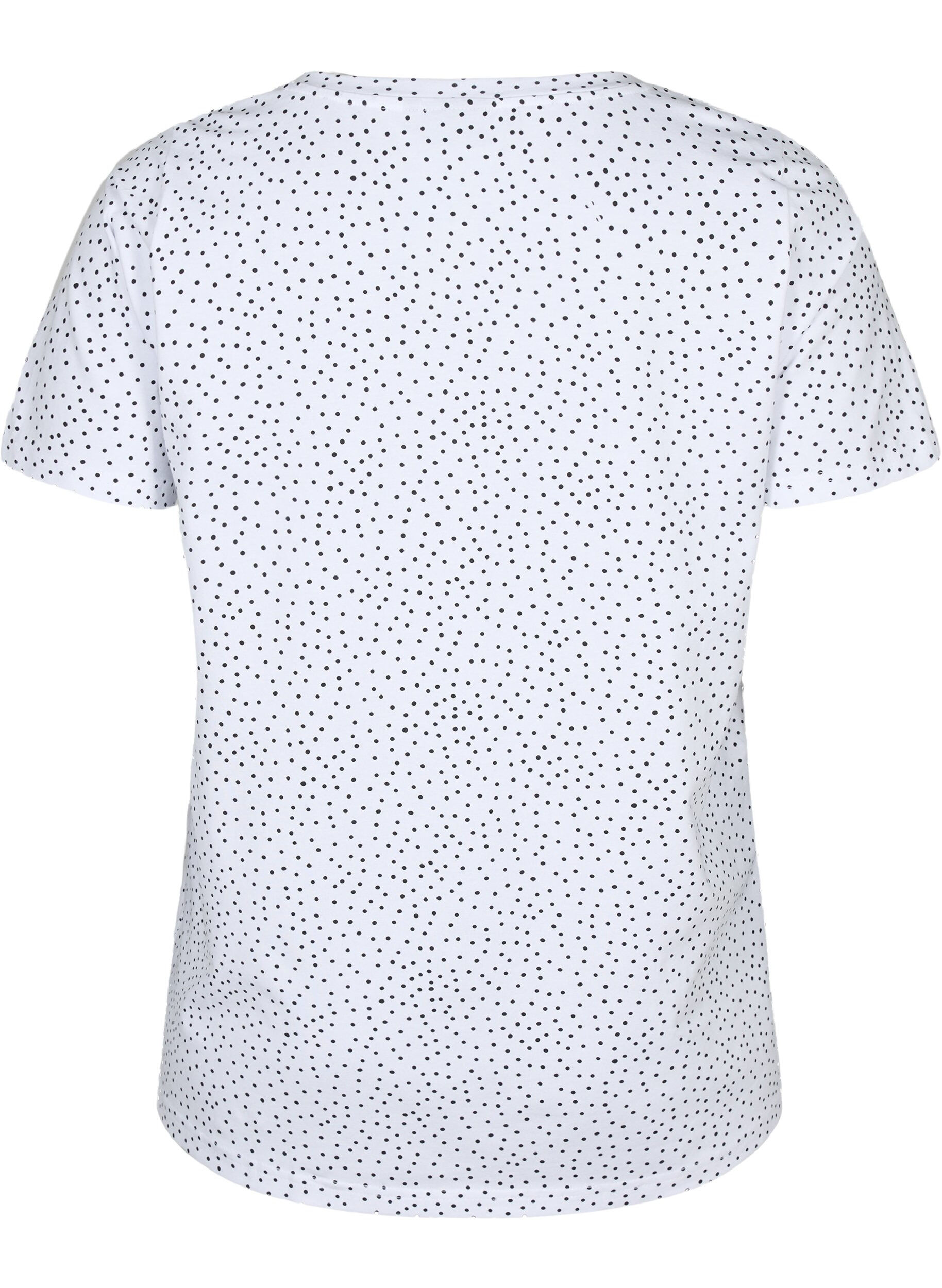 Zizzi Bomulls t-shirt med prickar och v-ringning, B.White/Black Dot, Packshot image number 1