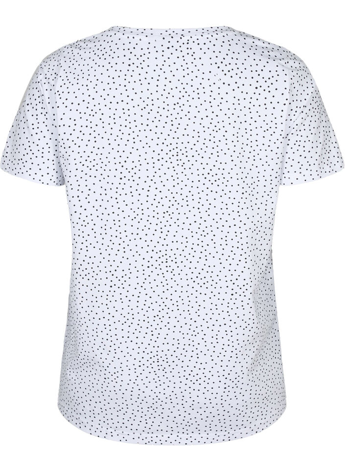 Bomulls t-shirt med prickar och v-ringning, B.White/Black Dot, Packshot image number 1