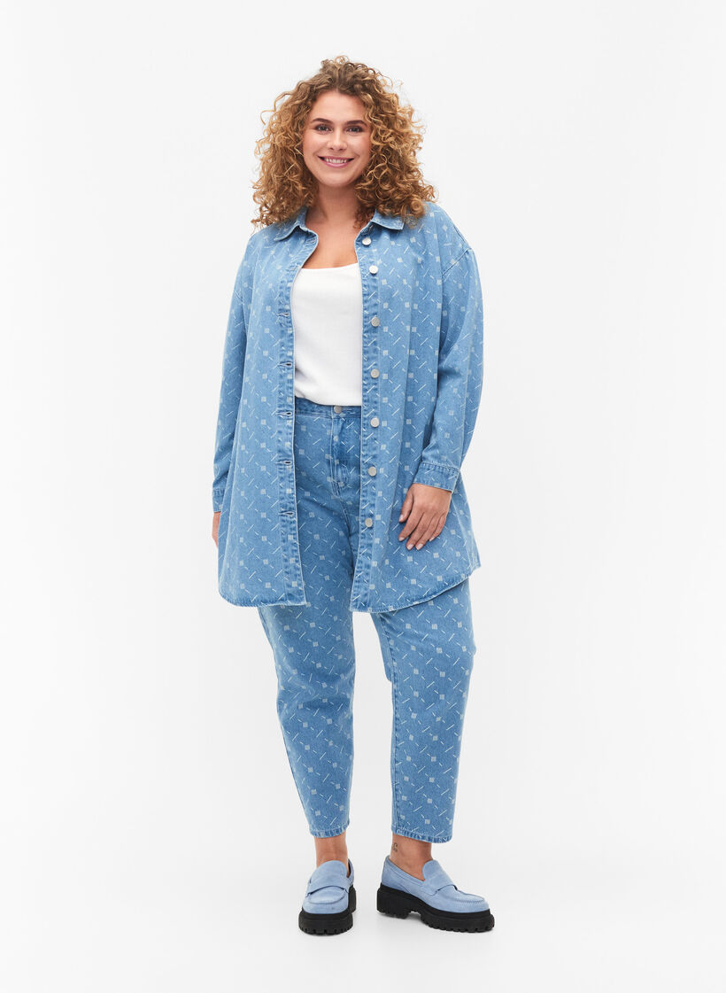 Mom fit Mille jeans med tryck, Light blue denim, Model image number 0