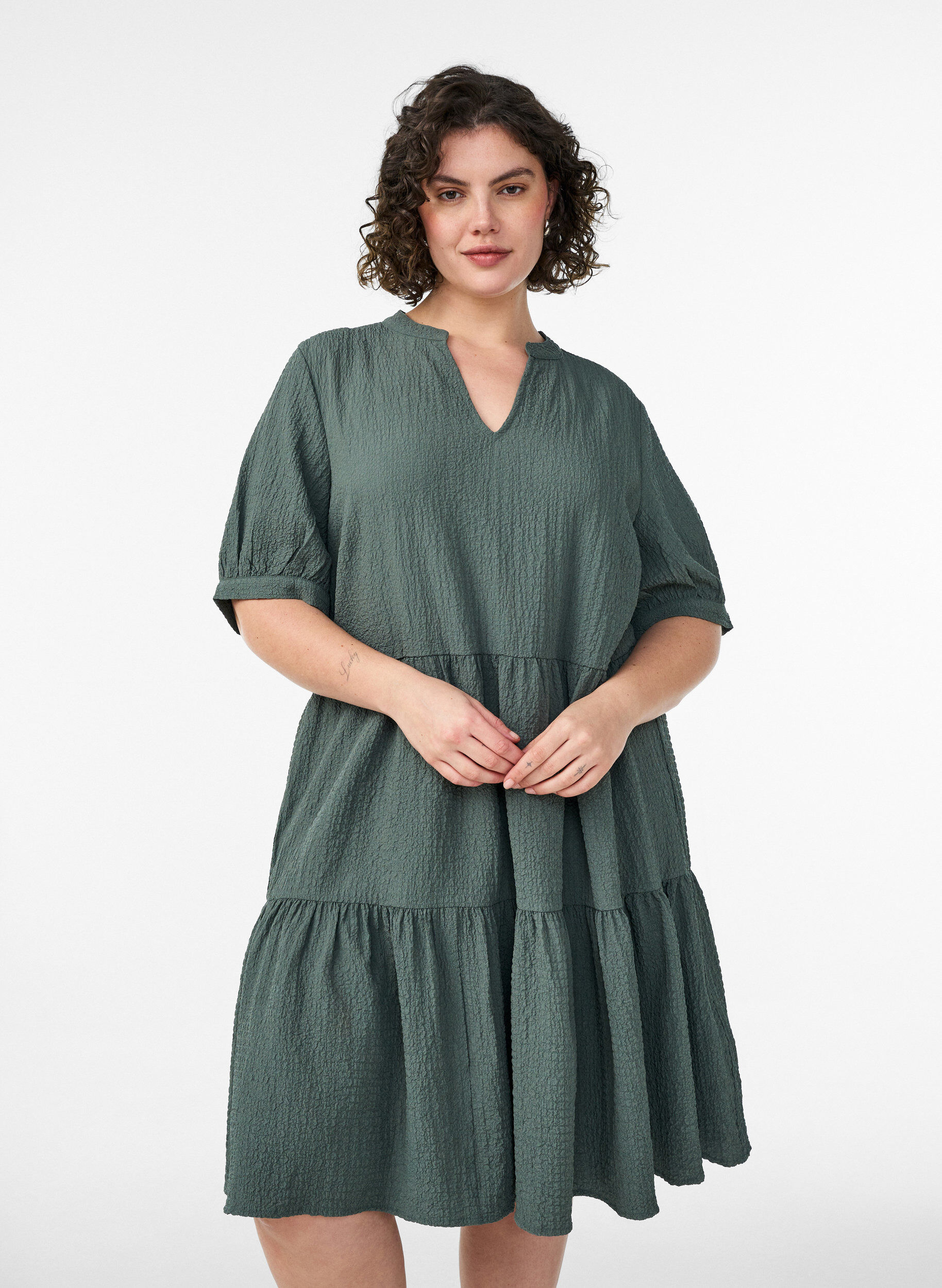 Kort a-linjeformad kl&auml;nning, Gr&ouml;n, Model