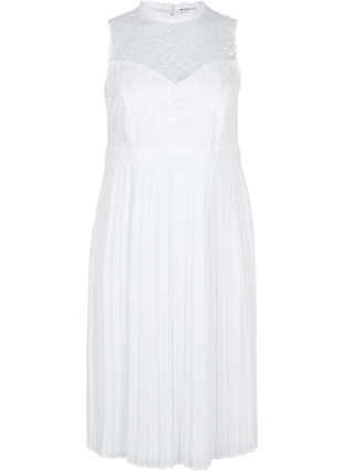 Ärmlös klänning med spets och veck, Star White, Packshot image number 0