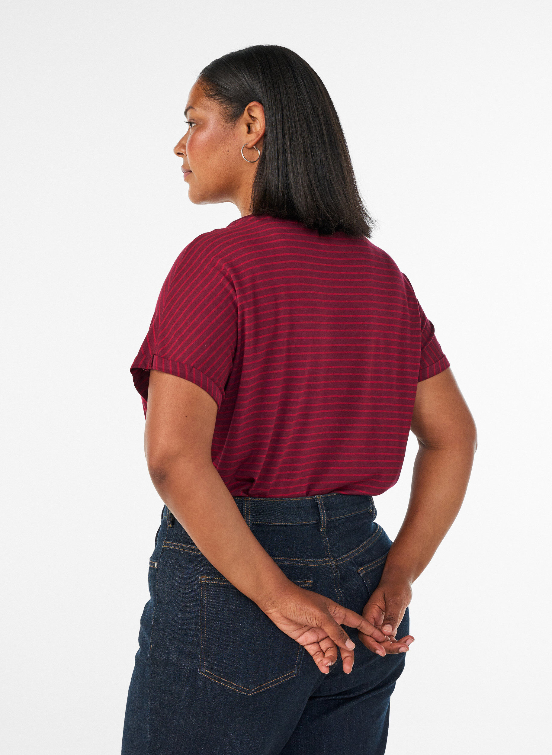 ZizziRandig t-shirt i viskos med rund halsringning, R&ouml;d, Model image number 2