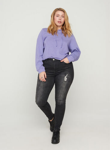 Amy Jeans med slitna detaljer, Grey Denim, Model image number 0