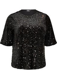 Blus med paljetter och armb&aring;gsl&aring;nga &auml;rmar, Svart