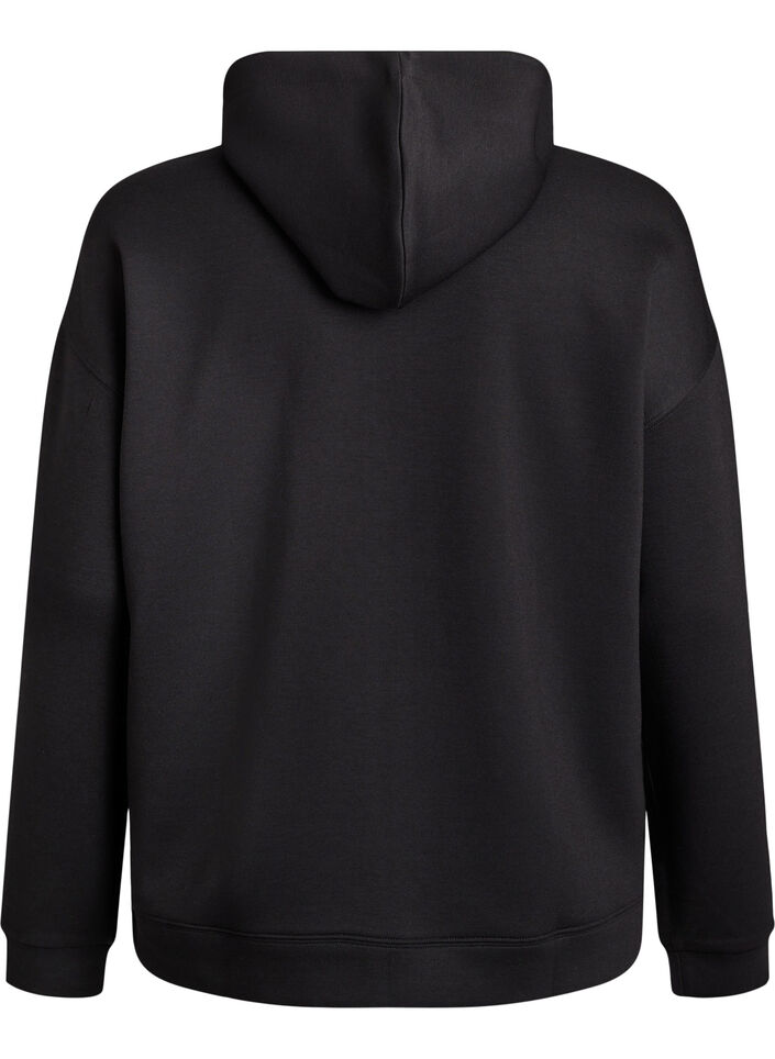 Huvtröja i scuba med dragkedja och fickor, Svart, Packshot image number 1