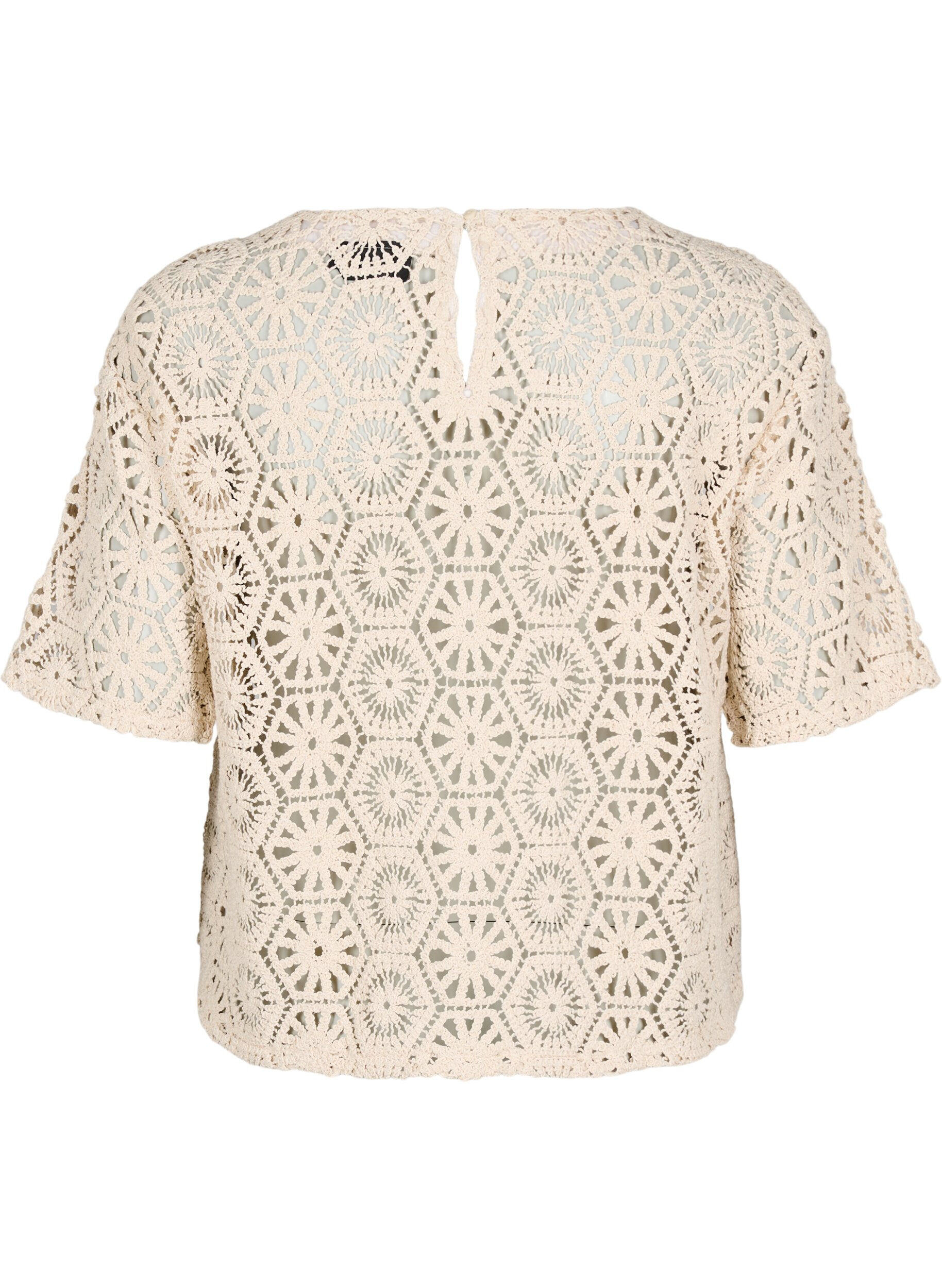Zizzi Virkad blus med korta &auml;rmar, Beige, Packshot image number 1