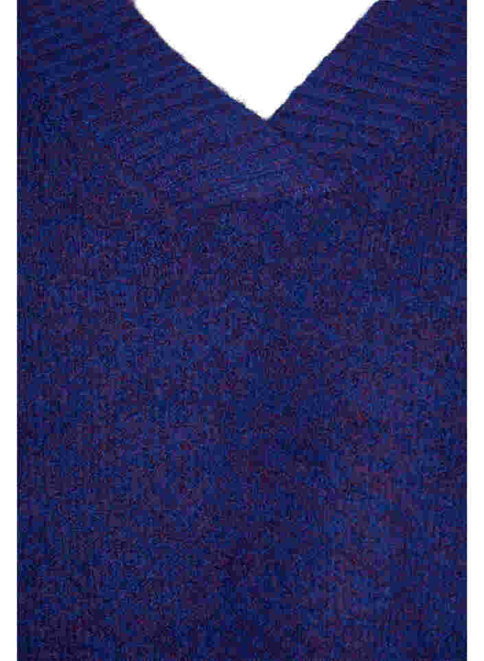 Melerad stickad tröja med puffärm och v-hals, Ultra Violet Mel., Packshot image number 2
