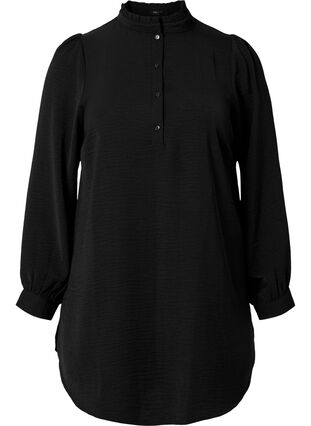 Långärmad tunika med volangkrage, Black, Packshot image number 0