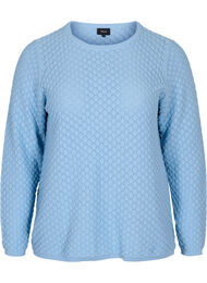 Mönstrad stickad tröja i ekologisk bomull, Chambray Blue