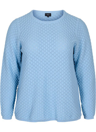Mönstrad stickad tröja i ekologisk bomull, Chambray Blue, Packshot image number 0