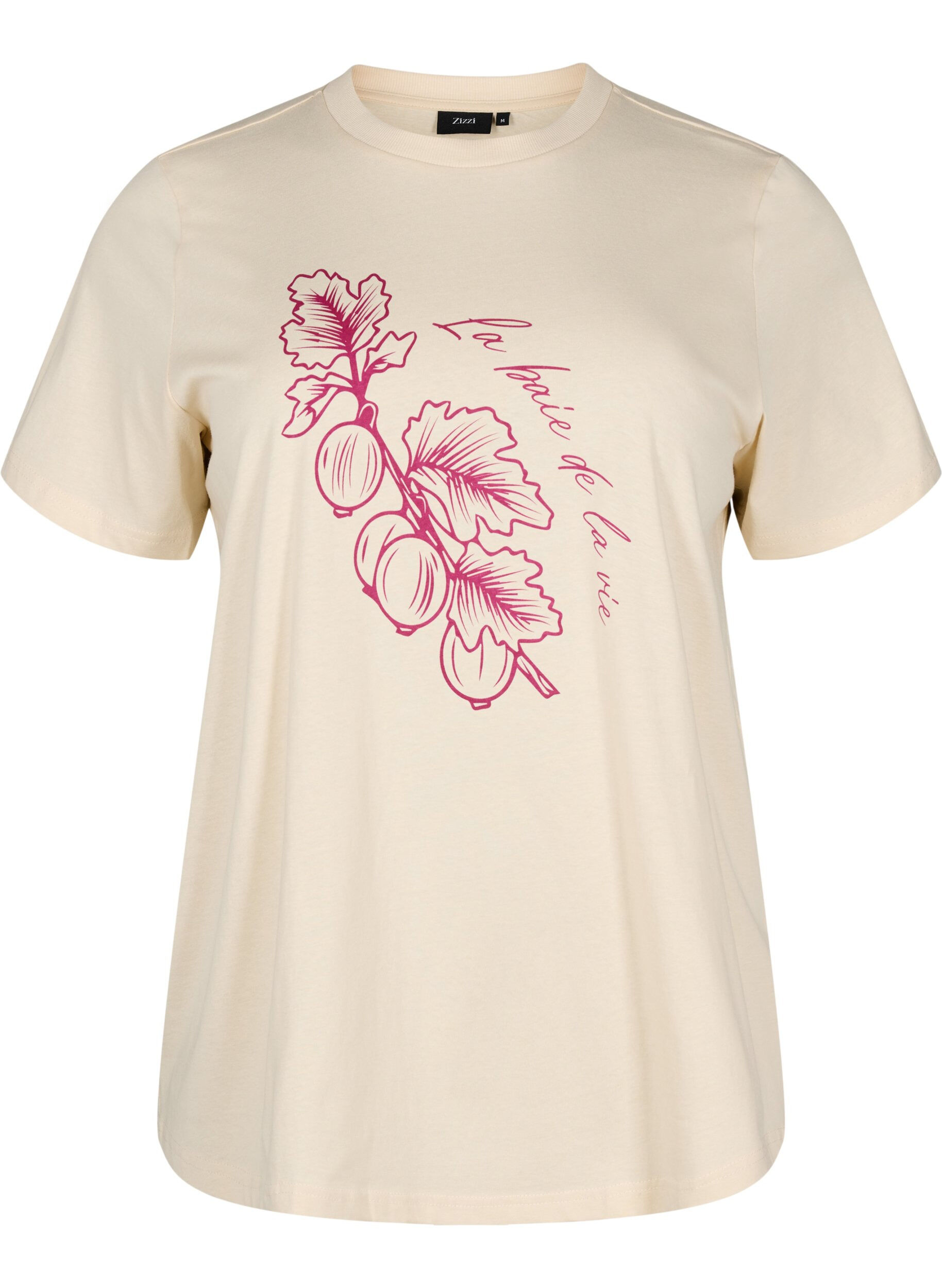 Zizzi T-shirt i bomull med tryck, Beige, Packshot image number 0