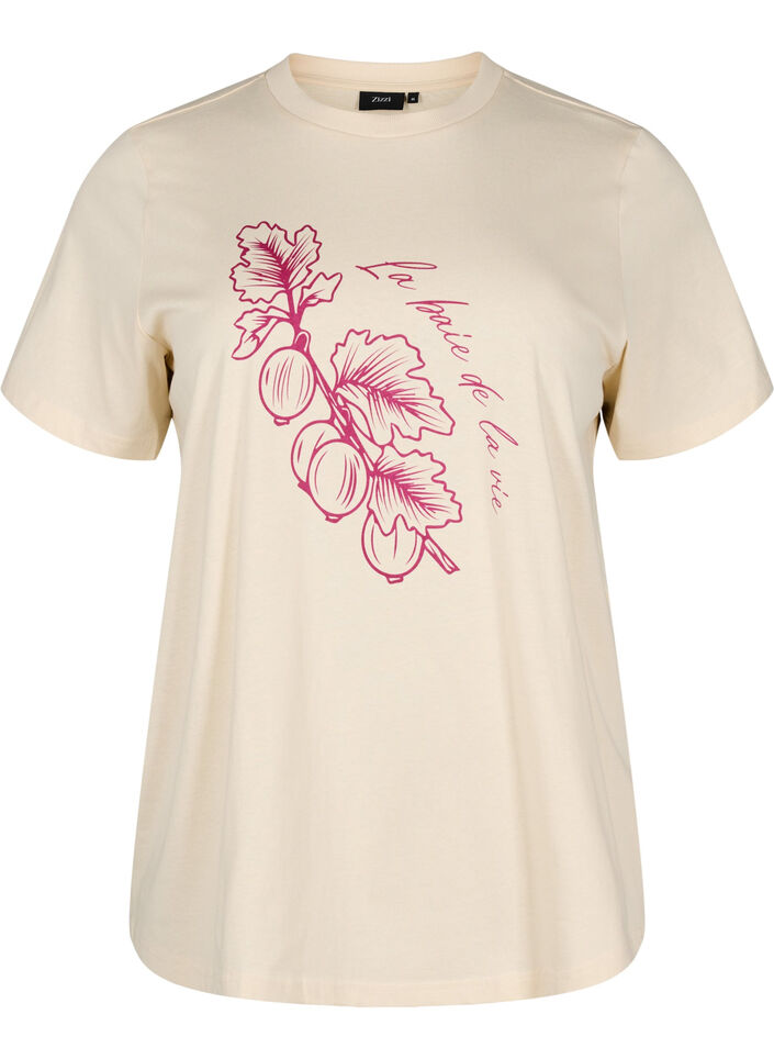 T-shirt i bomull med tryck, Beige, Packshot image number 0