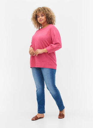 Melerad stickad tröja med 3/4-ärmar, Fandango Pink, Model image number 2