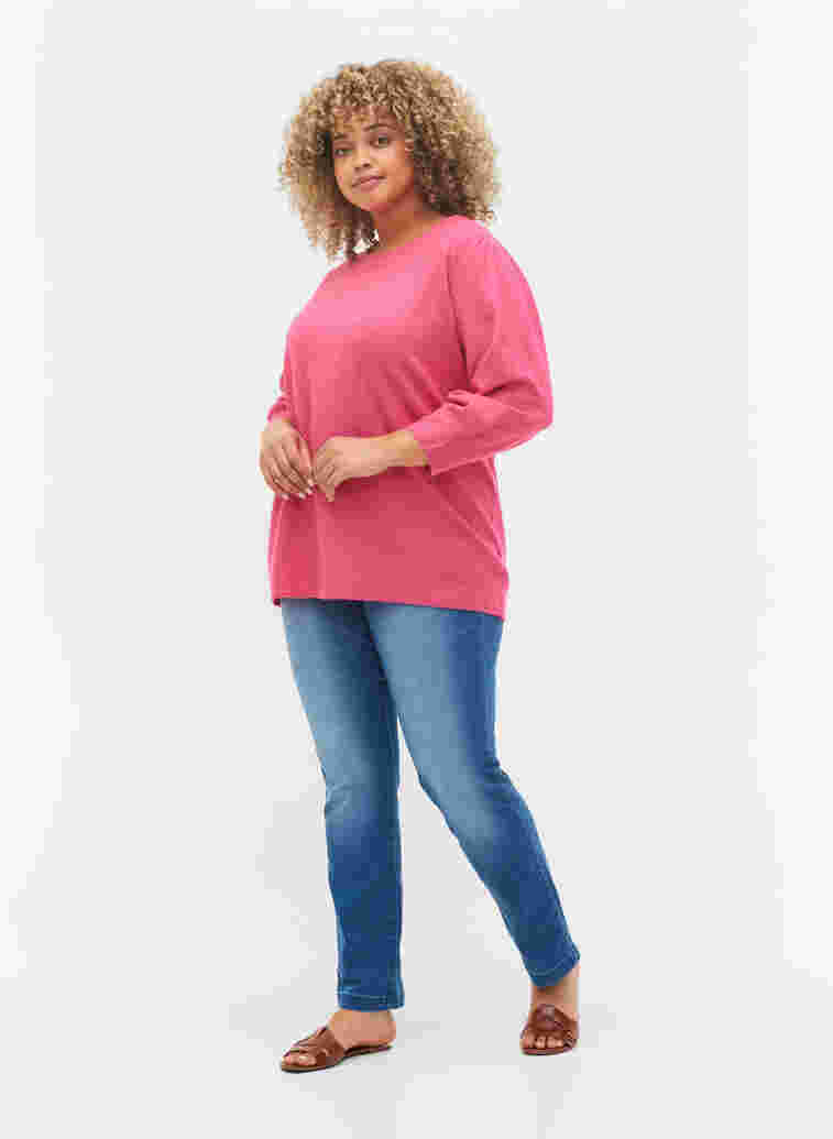 Melerad stickad tröja med 3/4-ärmar, Fandango Pink, Model image number 2