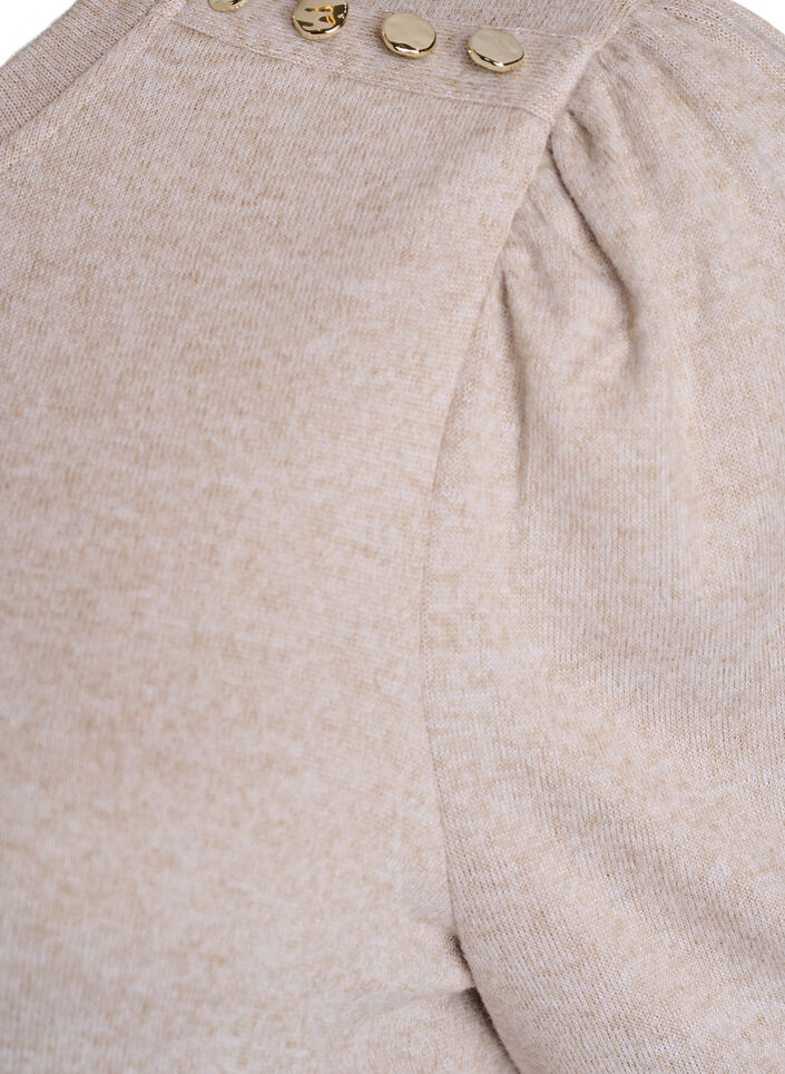 Blus med knappdetalj och korta puff&auml;rmar, Beige, Packshot image number 3