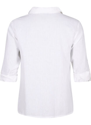 Skjortblus med knäppning i en blandning av bomull och linne, Bright White, Packshot image number 1