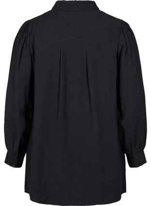 Lång enfärgad skjorta i viskosblandning, Black, Packshot image number 1