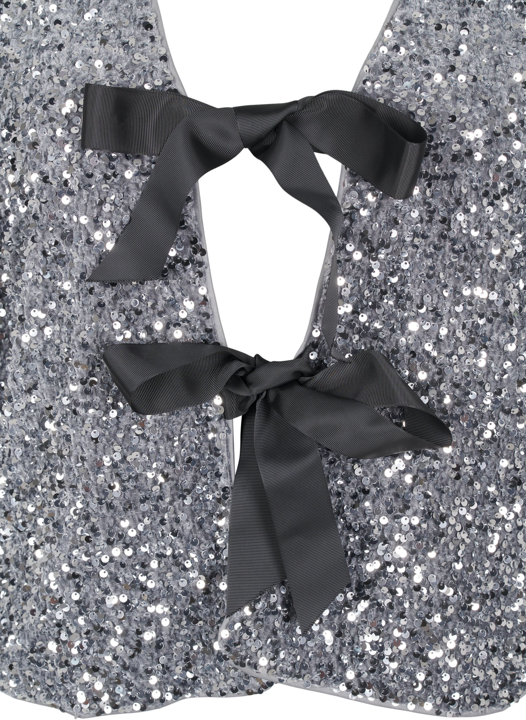 Zizzi Paljettblus med knytdetaljer, Silver, Packshot image number 2