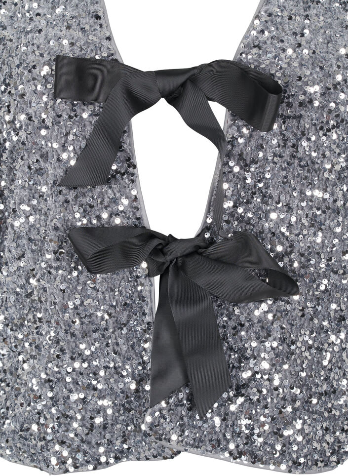 Paljettblus med knytdetaljer, Silver, Packshot image number 2