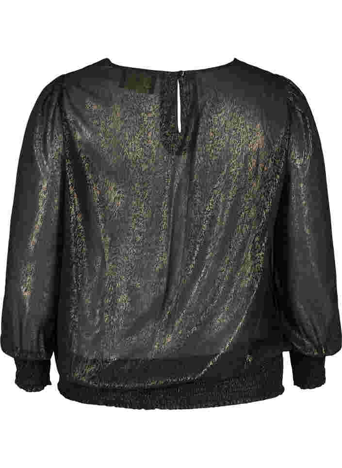 Blus med puffärmar och smock, Black w. Gold, Packshot image number 1