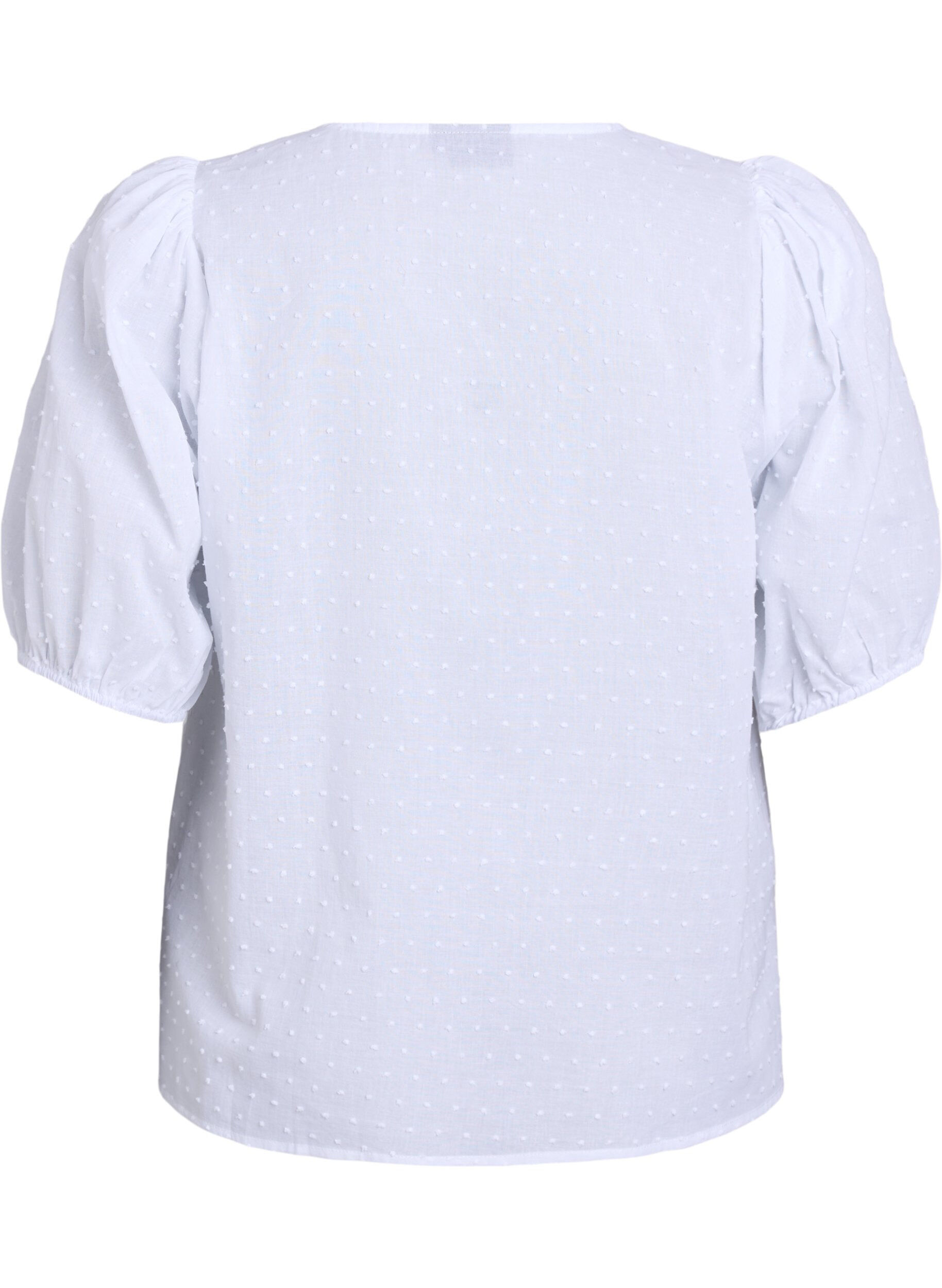 Zizzi Skjortblus med knytband och prickig struktur, Vit, Packshot image number 1