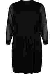 Stickad klänning med transparenta ärmar, Black