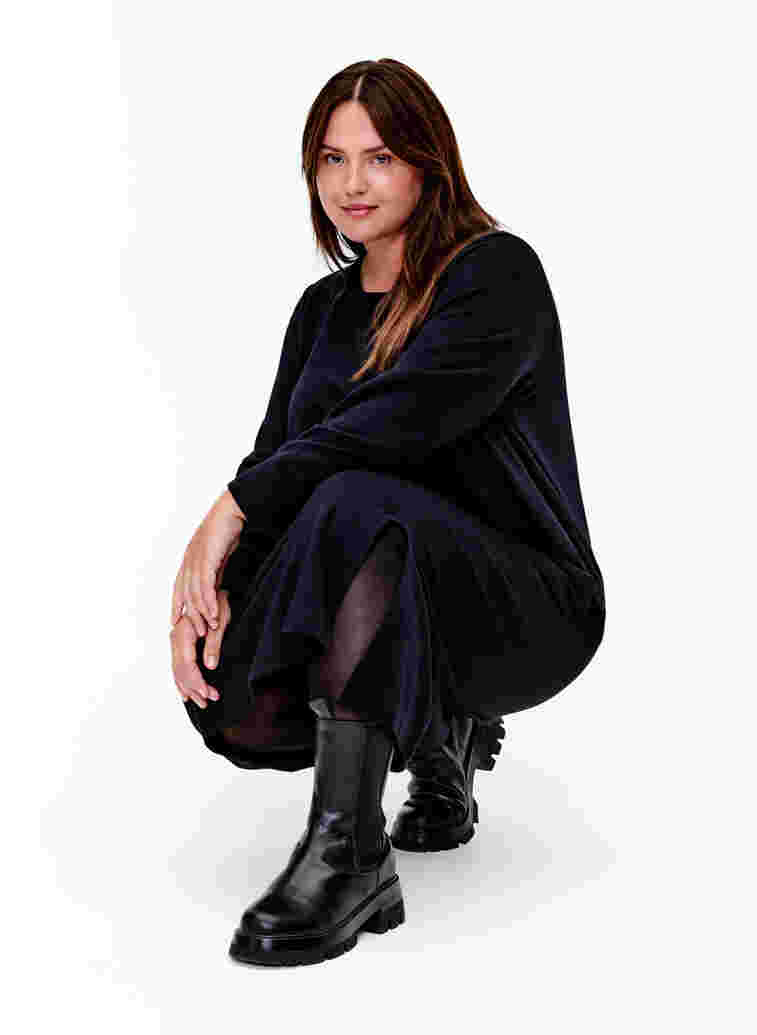 Sweatshirtklänning i bomull med fickor, Black, Model image number 2