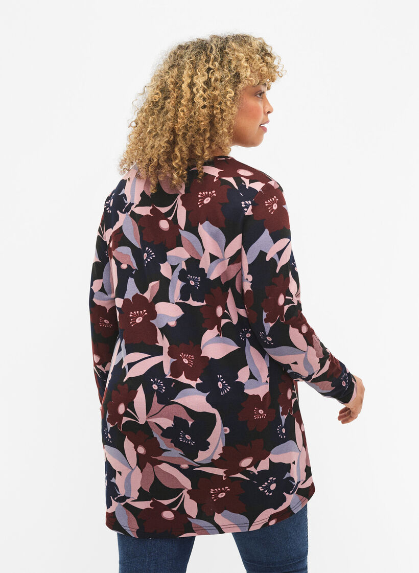 Blommig blus med långa ärmar, Black Rose Flower, Model image number 1