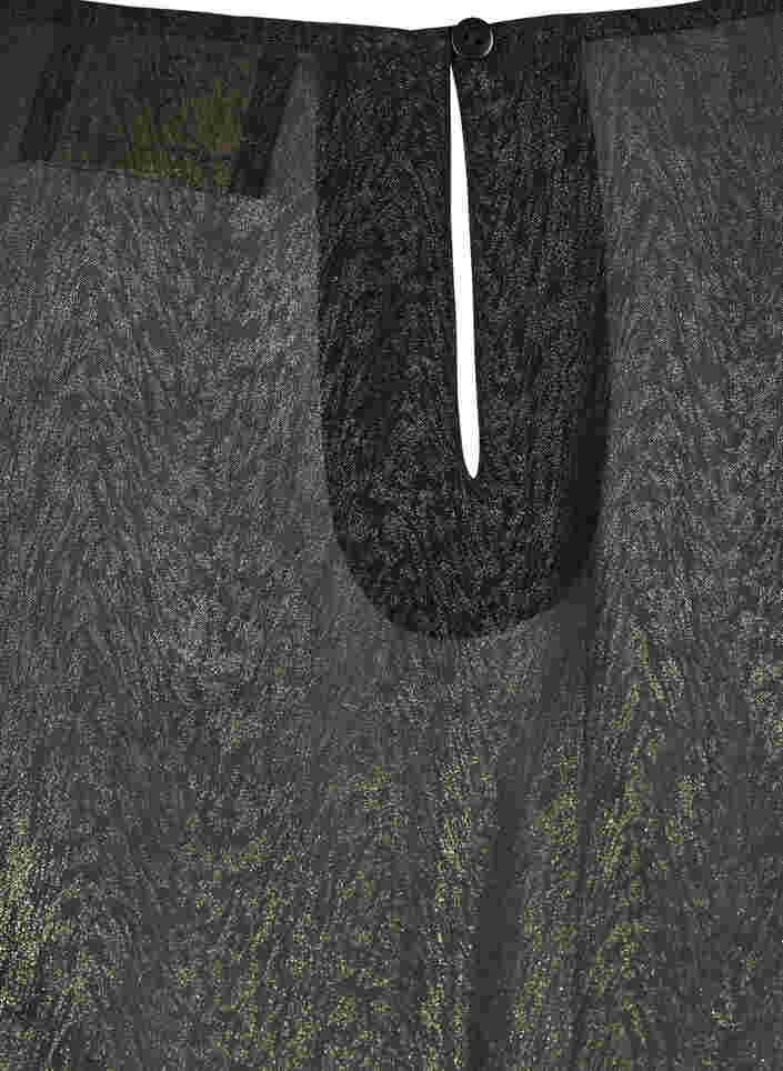 Blus med puffärmar och smock, Black w. Gold, Packshot image number 3
