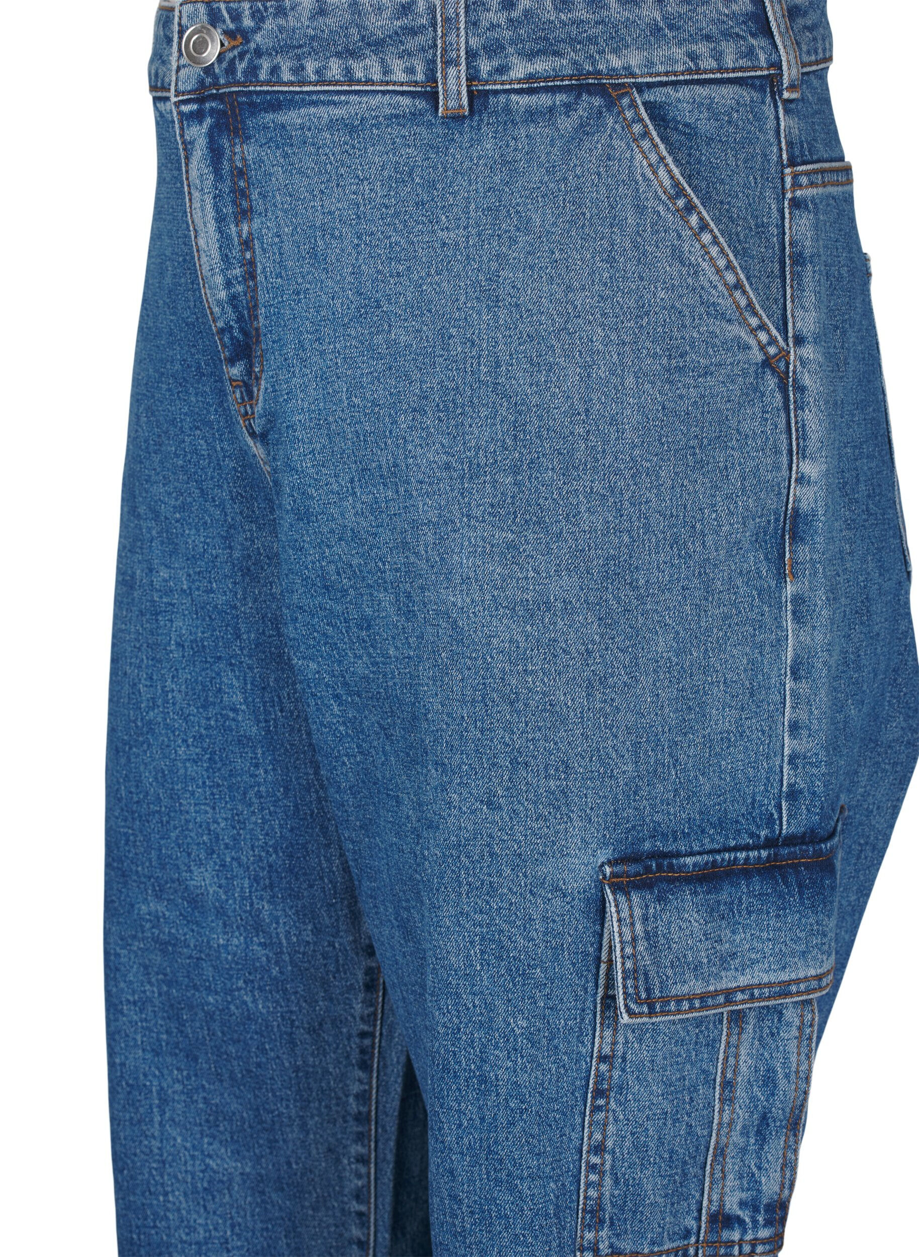 Zizzi Cargojeans med h&ouml;g midja, Blue Denim, Packshot image number 2