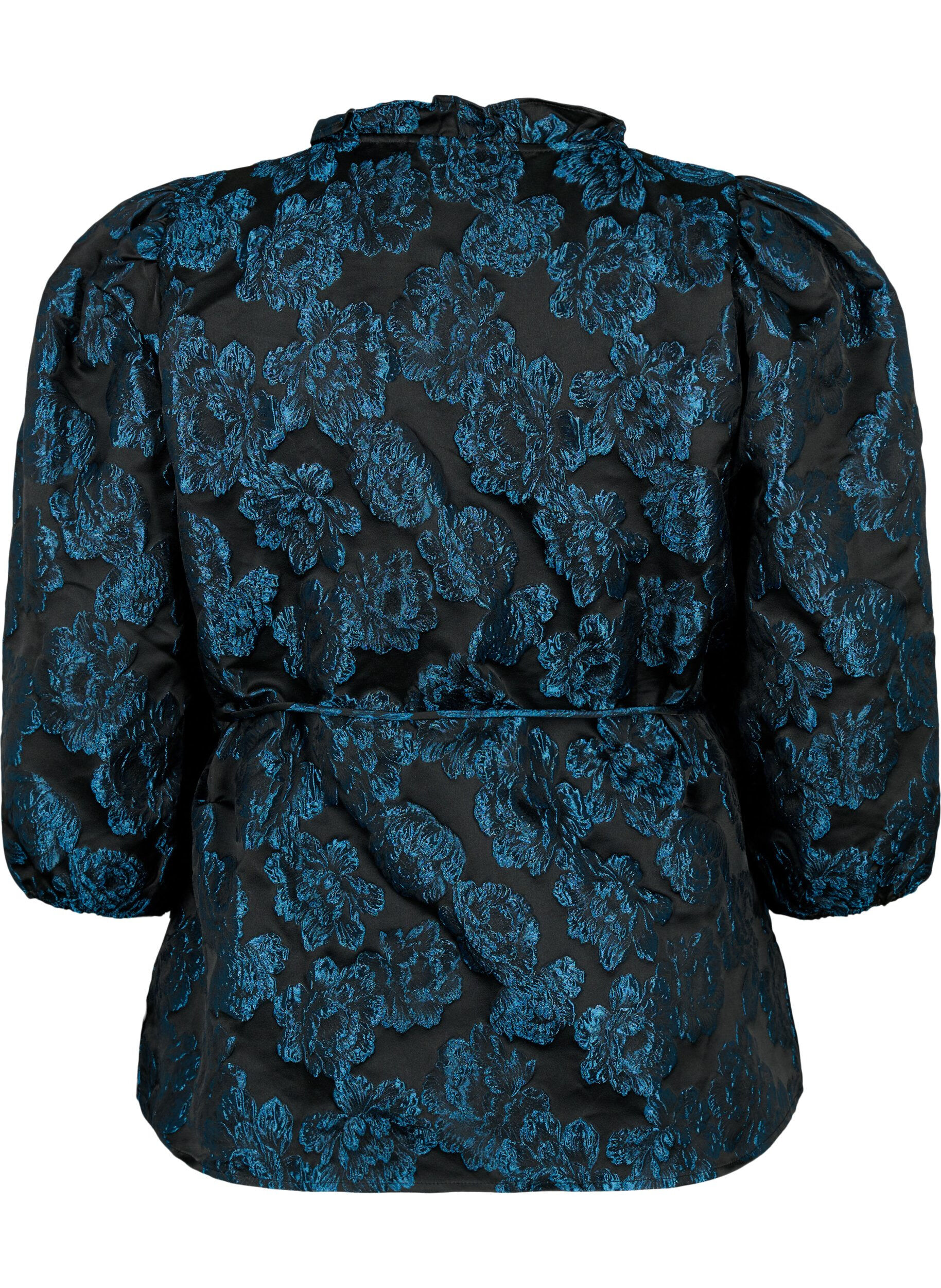 Zizzi Omlottblus i jacquard med 3/4-&auml;rmar, Black Blue, Packshot image number 1