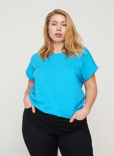 T-shirt i bomullsmix, RIVER BLUE Mel., Model image number 0