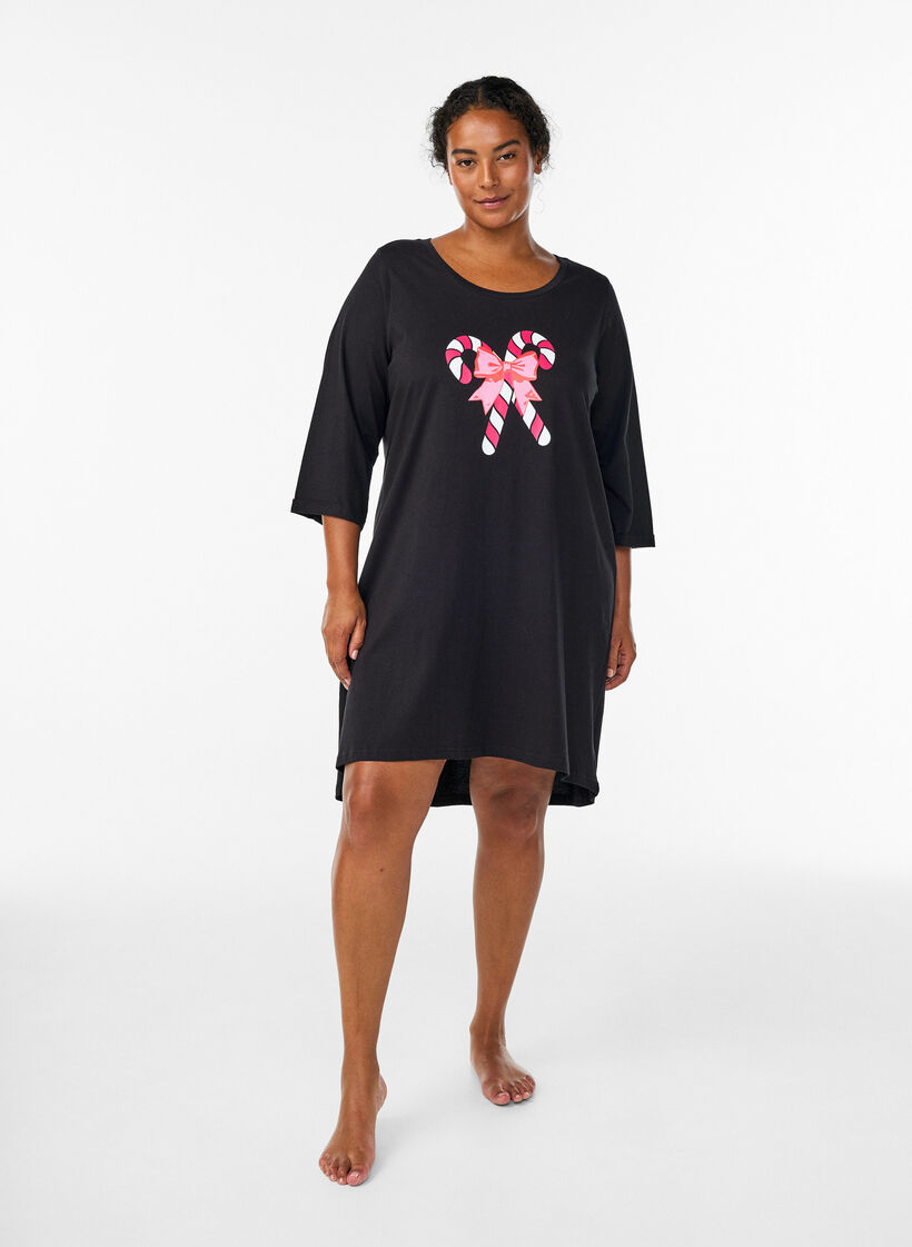 Nattlinne i ekologisk bomull med julmotiv, Svart, Model image number 1