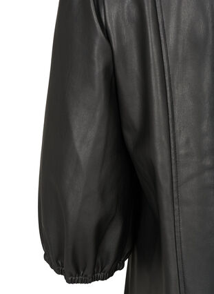 Klänning i fuskläder med 3/4 puffärmar, Black, Packshot image number 3