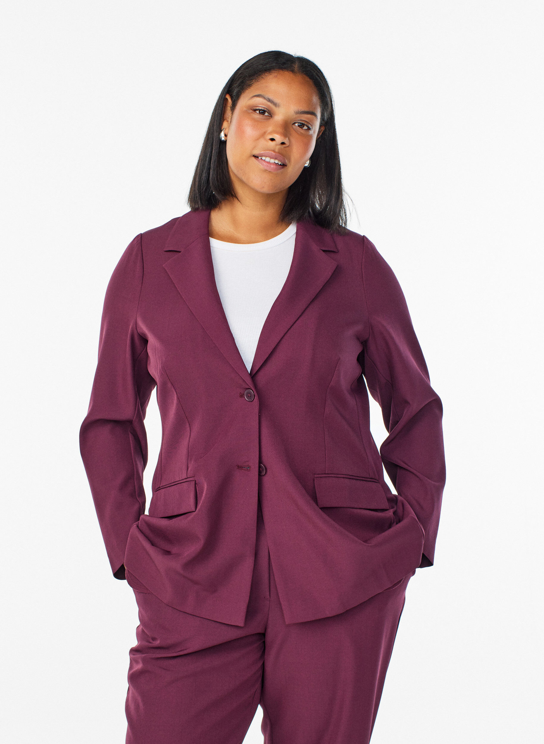 Blazer med fickor och slitsar, M&ouml;rk Bordeaux, Model