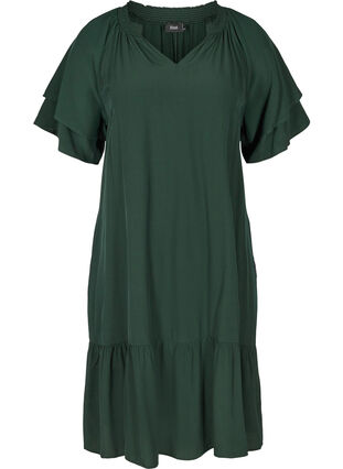 A-linjeskuren klänning med korta ärmar och fickor, Scarab, Packshot image number 0