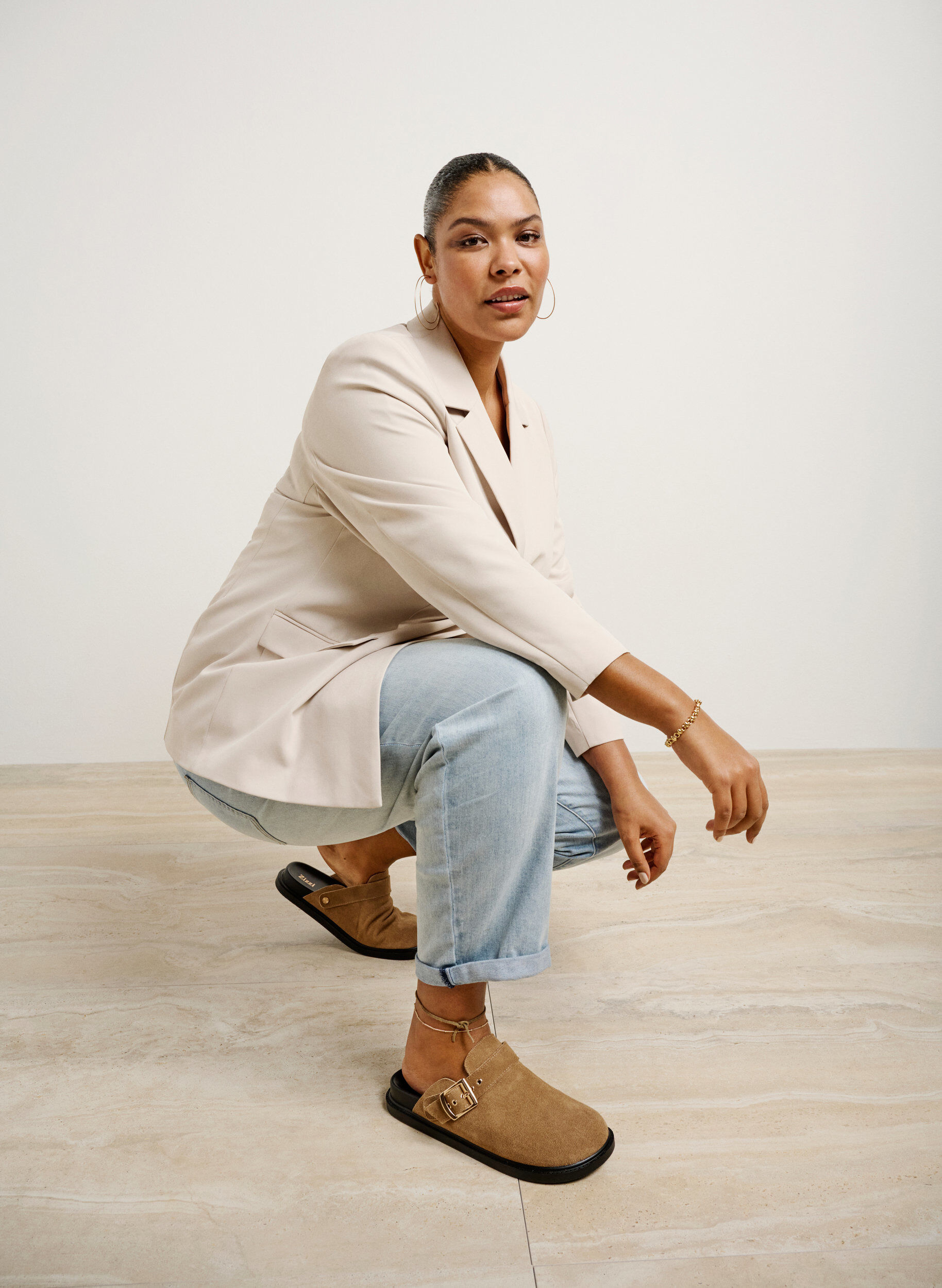 Zizzi Tr&auml;skor i mocka med bred passform, Woodsmoke, Image image number 0