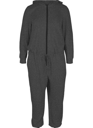 Jumpsuit med huva och snöre, Dark Grey Melange, Packshot image number 0