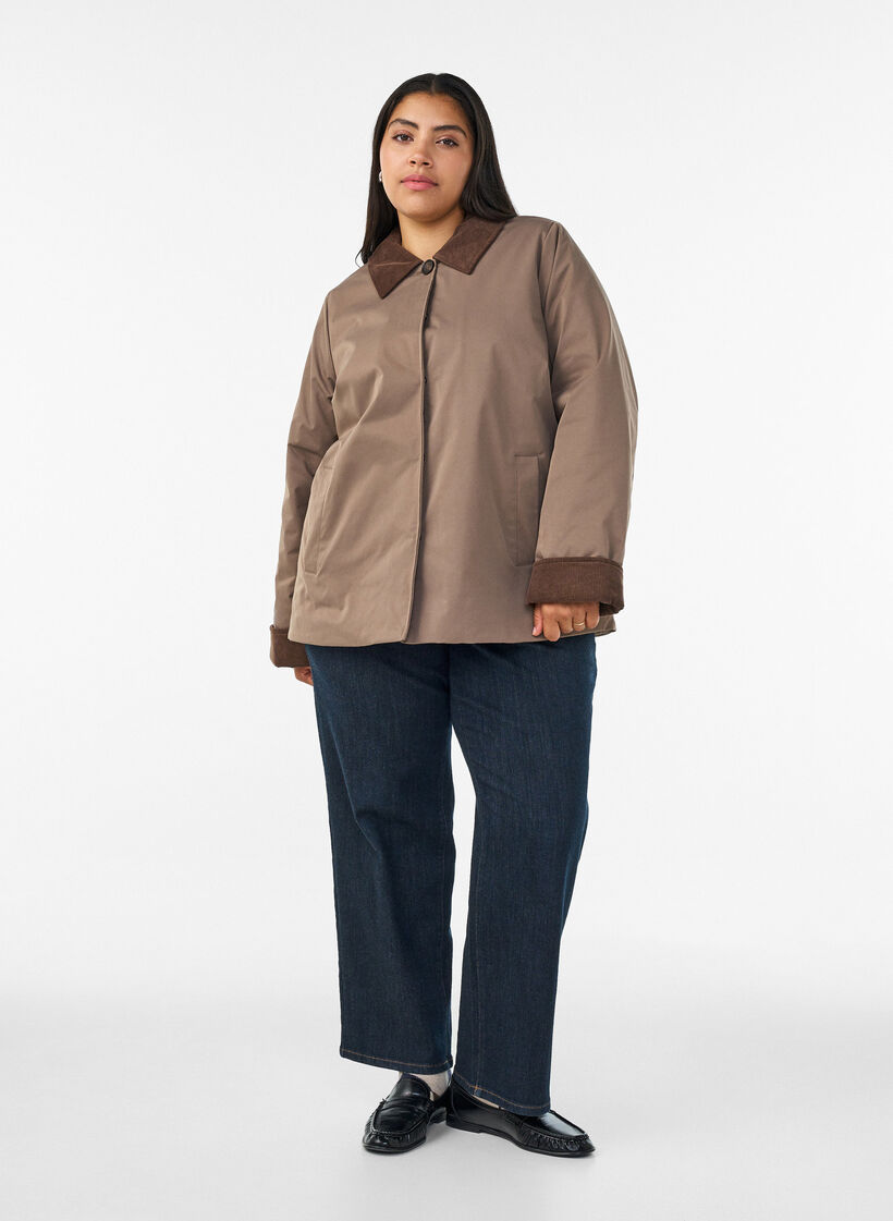 L&auml;tt vadderad jacka med manchesterkrage, Brun, Model image number 1