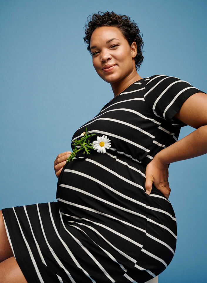 Randig gravidklänning i viskos, Black Grey Stripe, Image image number 0