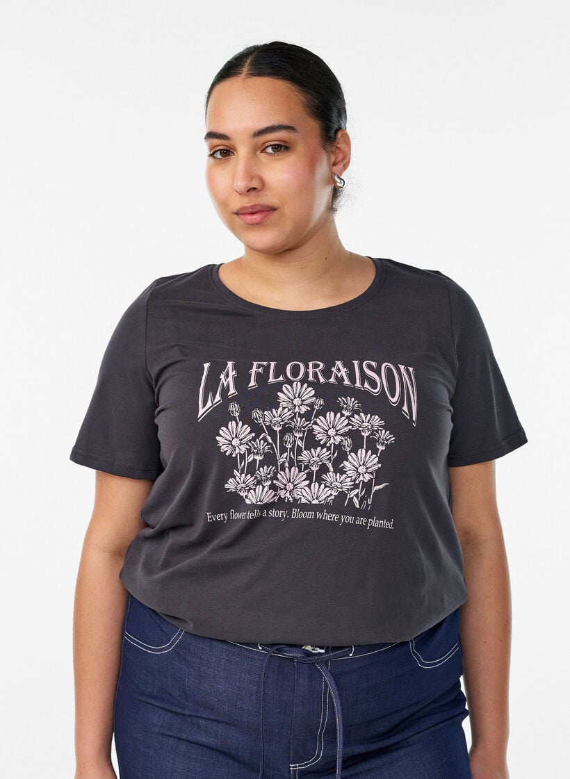 T-shirt med tryck, Gr&aring;, Model image number 0