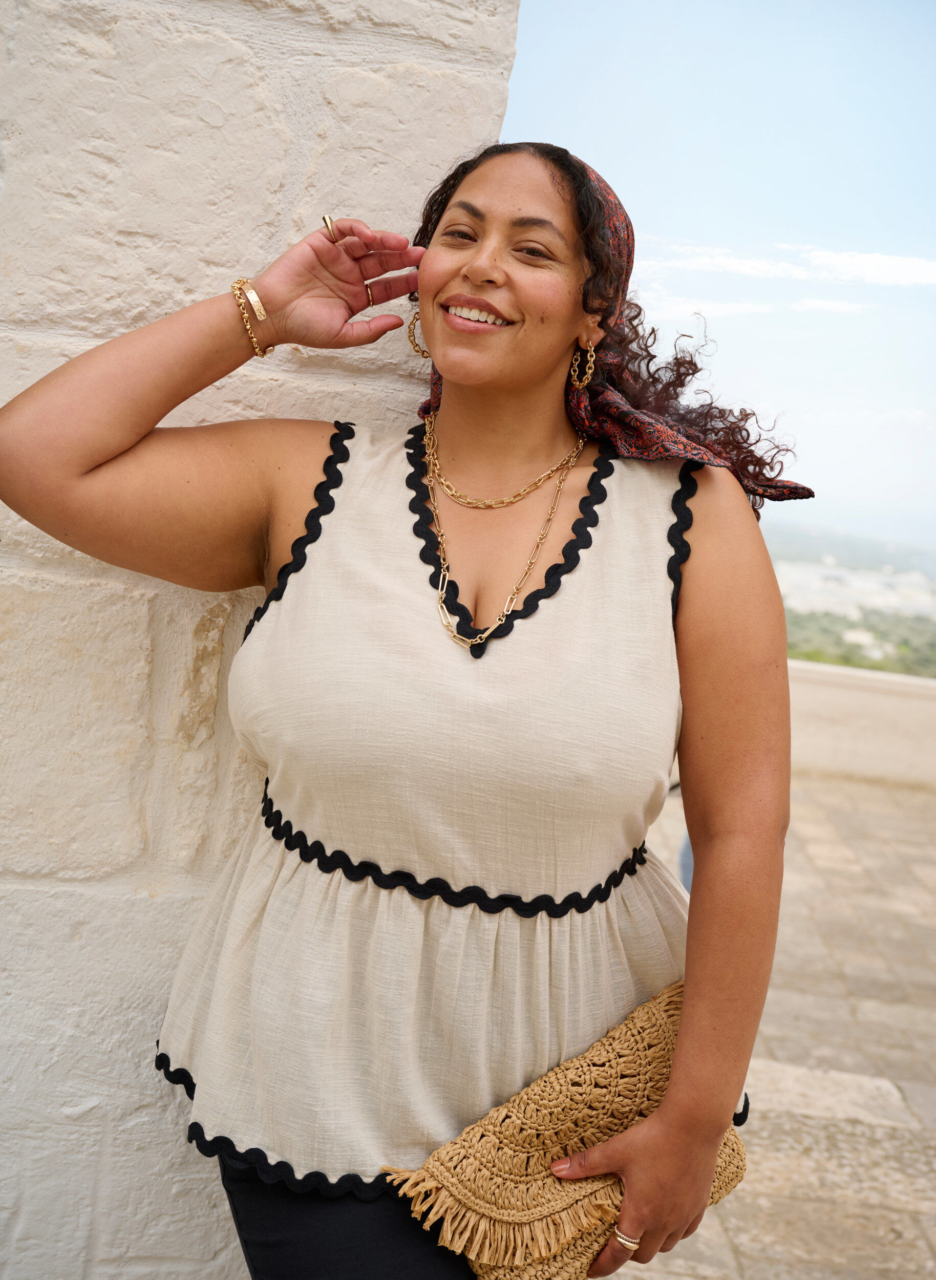 Zizzi &Auml;rml&ouml;s blus med b&aring;gad kontrastkant, Beige, Image image number 0