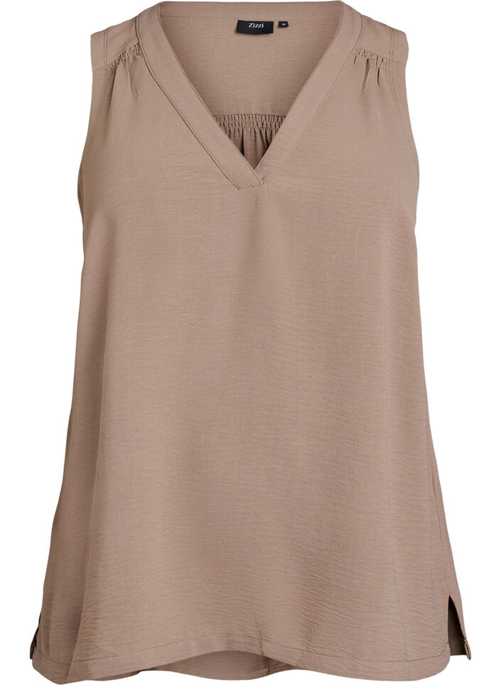 &Auml;rml&ouml;s topp med rynkdetaljer, Brun, Packshot image number 0