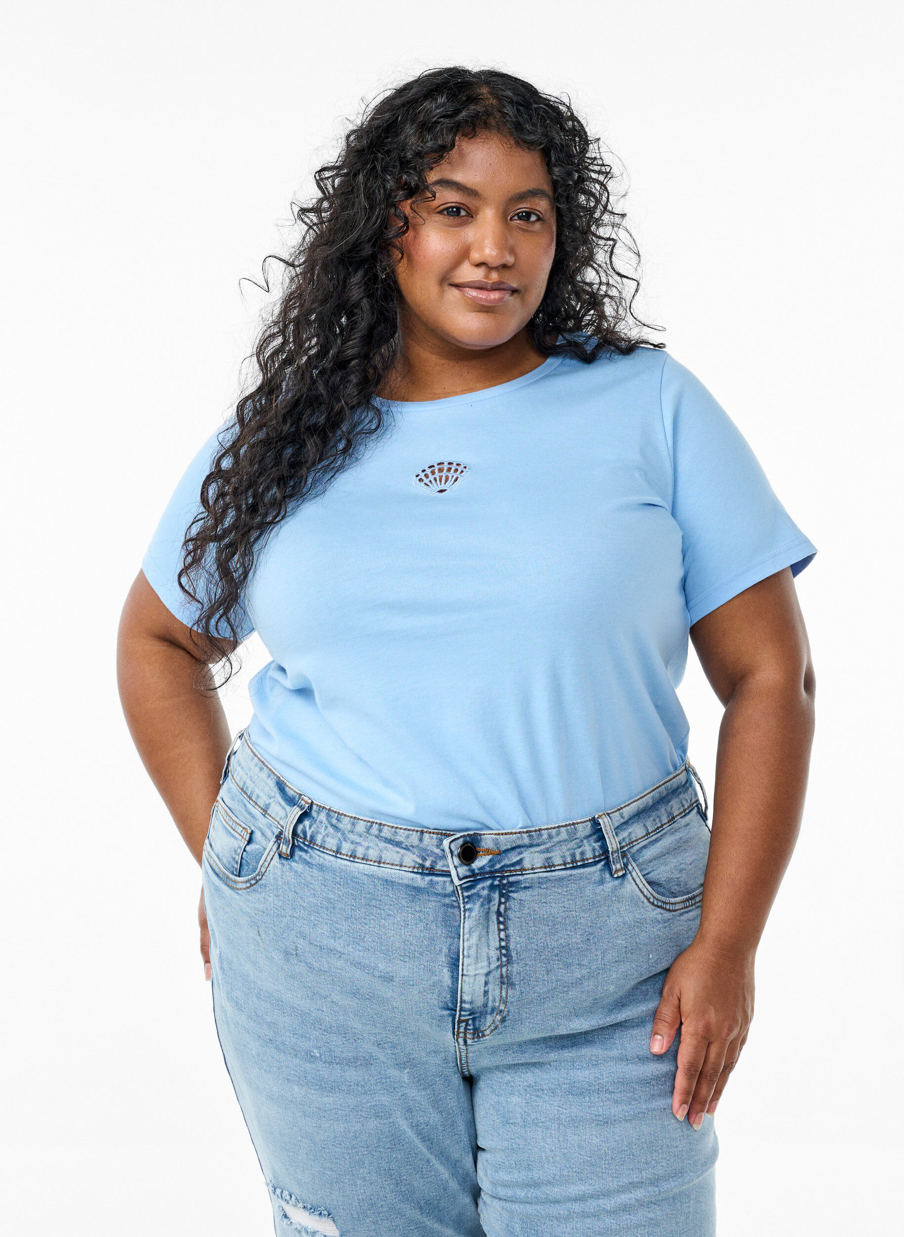 T-shirt med dekorativa detaljer, Bl&aring;, Model