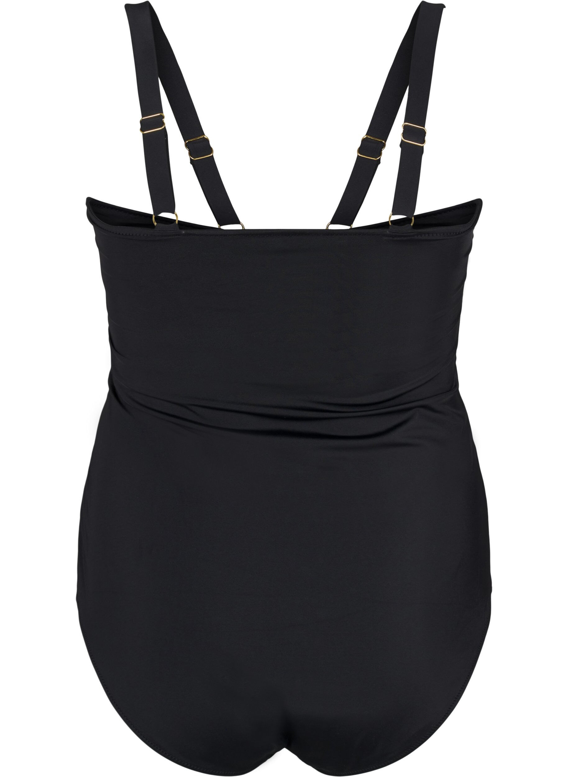 Zizzi Baddr&auml;kt med V-ringning och rynkdetaljer, Svart, Packshot image number 1