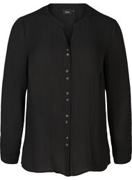Skjortblus med v-ringning och knappar, Black