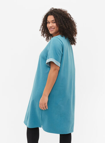 Sweatshirtklänning med korta ärmar och slits, Brittany Blue, Model image number 1